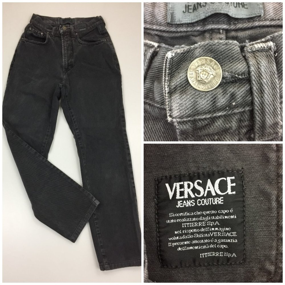 Vintage VERSACE Jeans Couture Italy Gray Logo Medusa Head Hardware High Rise